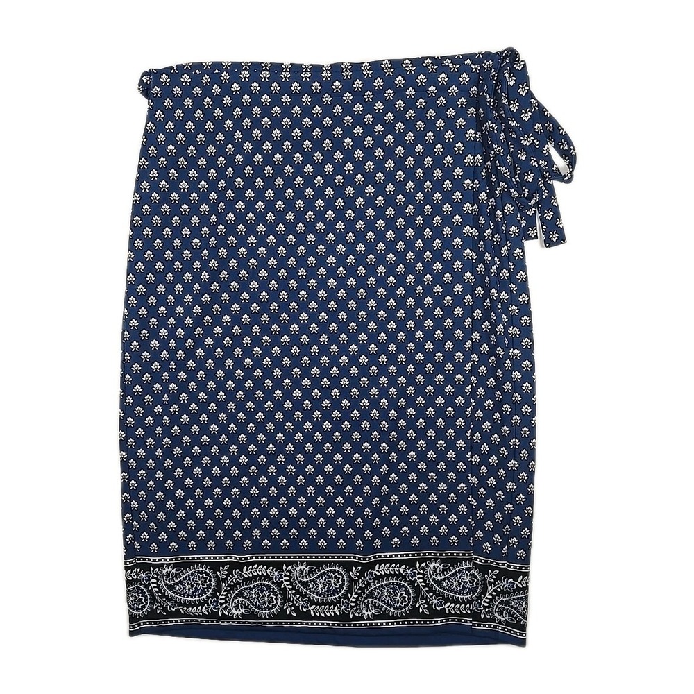 MK Michael Kors Blue Floral Paisley Stretch-Knit Full Wrap Around Skirt Size 12